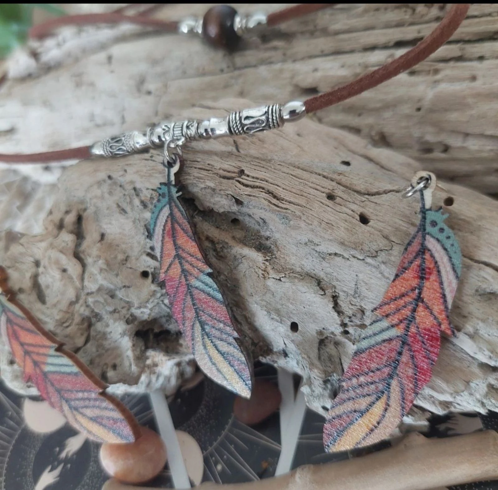 Conjunto boêmio de dois andares, pena de madeira multicolorida, chocolate – photo 4